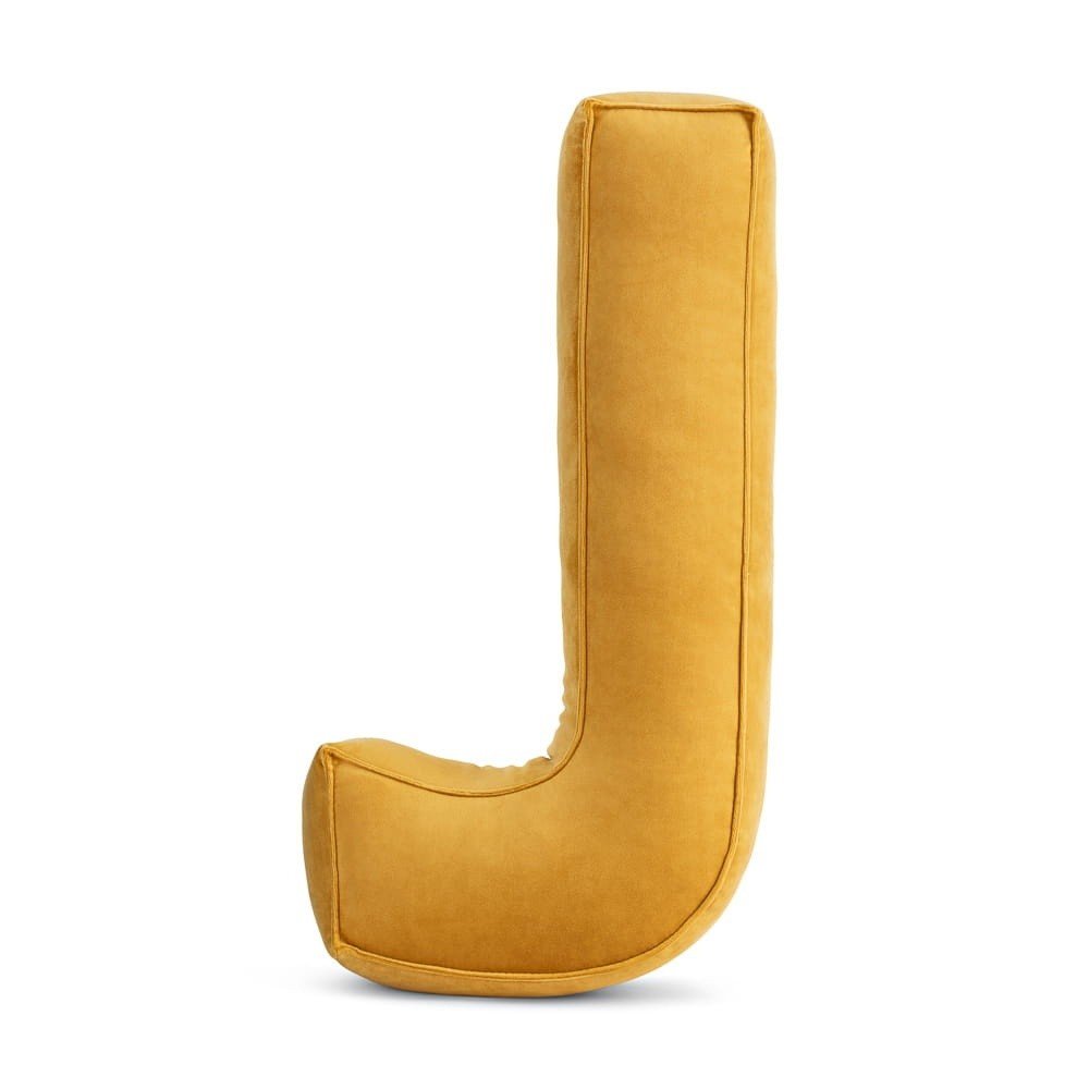 Letter J Velvet Pillow - Decorative Cushion, 30 cm (Yellow) - Tiny Tugz™