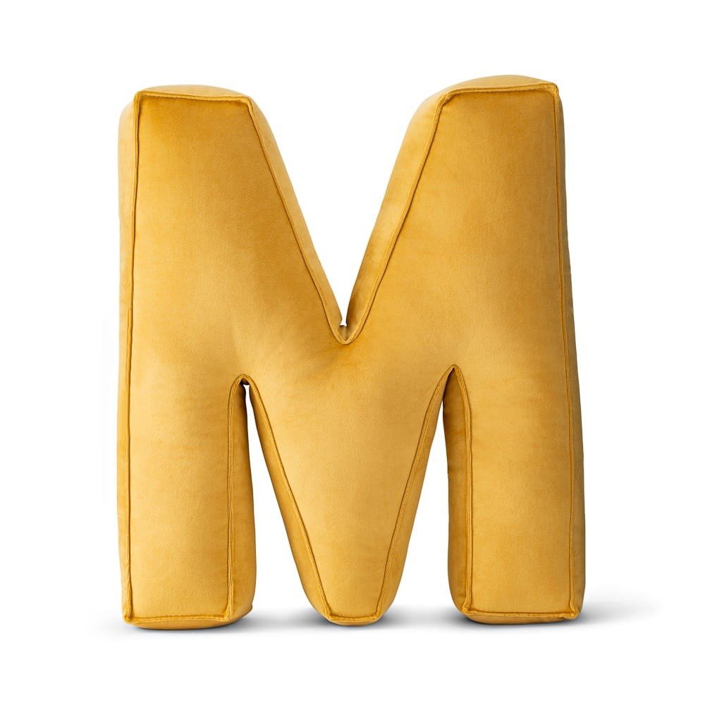 Letter M Velvet Pillow - Decorative Cushion, 30 cm (Yellow) - Tiny Tugz™