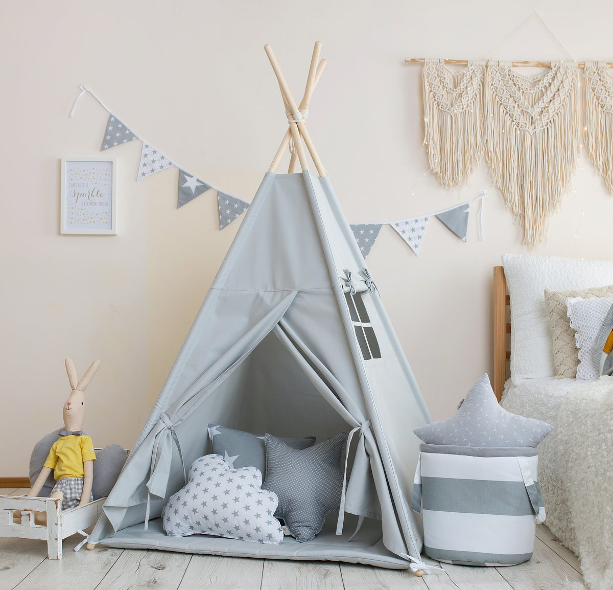 Light Grey Teepee Tent – OEKO-TEX® certified cotton teepee tent, handmade in Poland