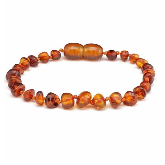 Baby/Child - Amber Bracelet - Round Beads - Polished - 14cm - Cognac