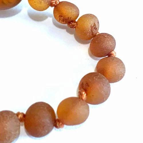 Baby/Child - Amber Bracelet - Round Raw Beads - 14cm - Cognac