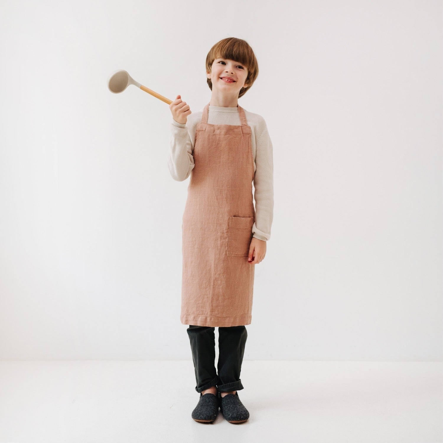 Linen Daily Apron for Kids - Cafe Creme