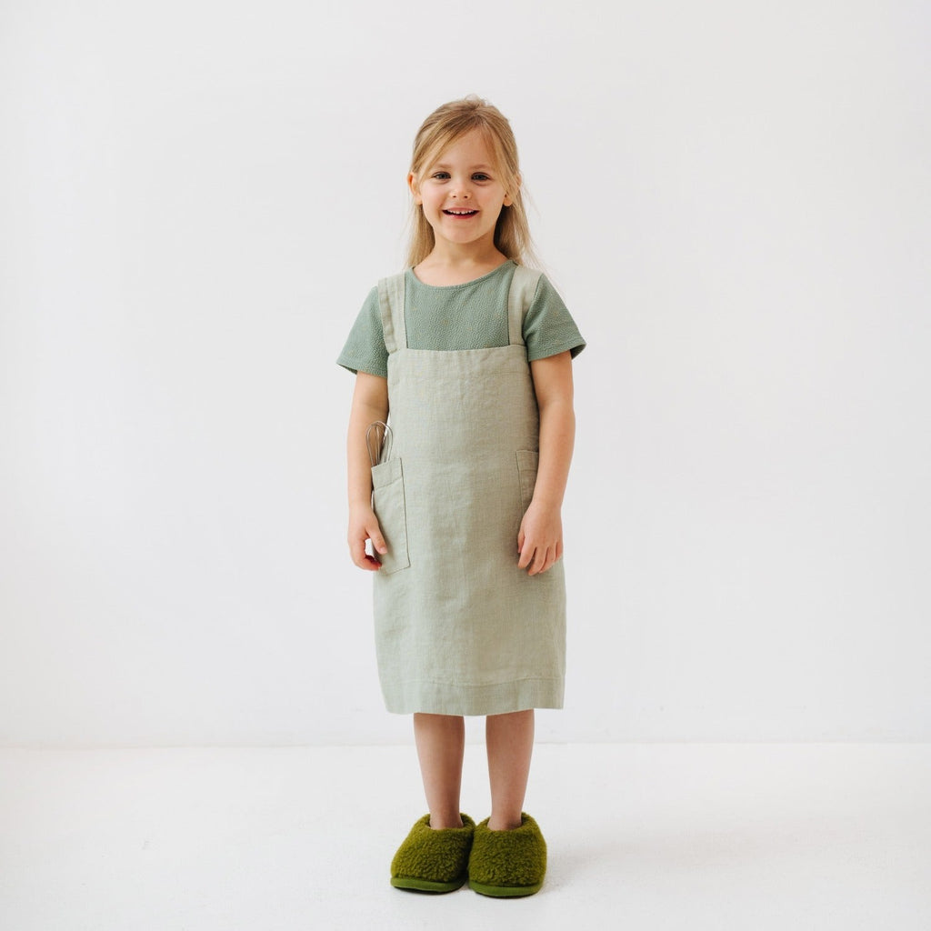 Linen Pinafore Apron for Kids - Sage