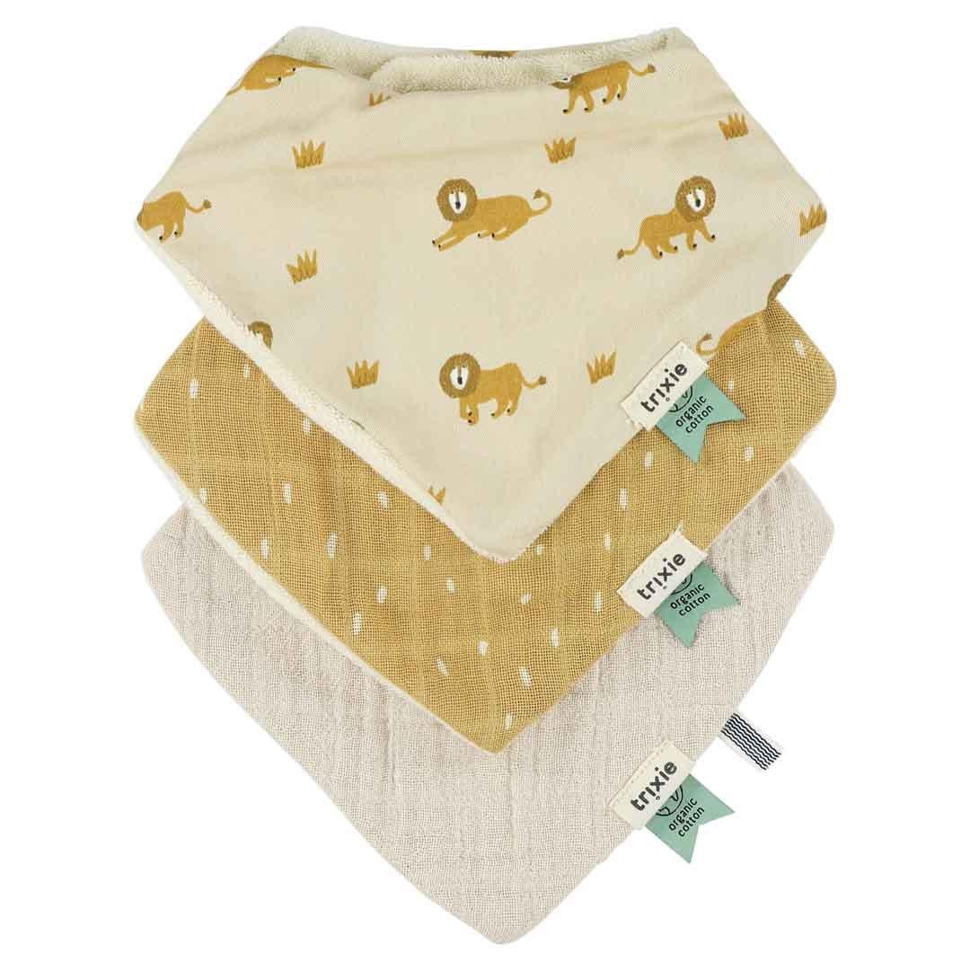 Lively Lion Bandana Bibs 3-Pack – 100% Organic Cotton, Adjustable Snap Closure (0m+) - Tiny Tugz™