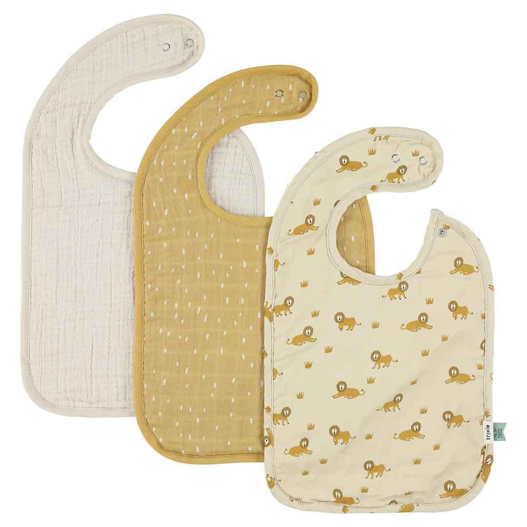 Lively Lion Daring Dino Bib 3-Pack – 100% Organic Cotton, Adjustable Snap Closure (0m+) - Tiny Tugz™