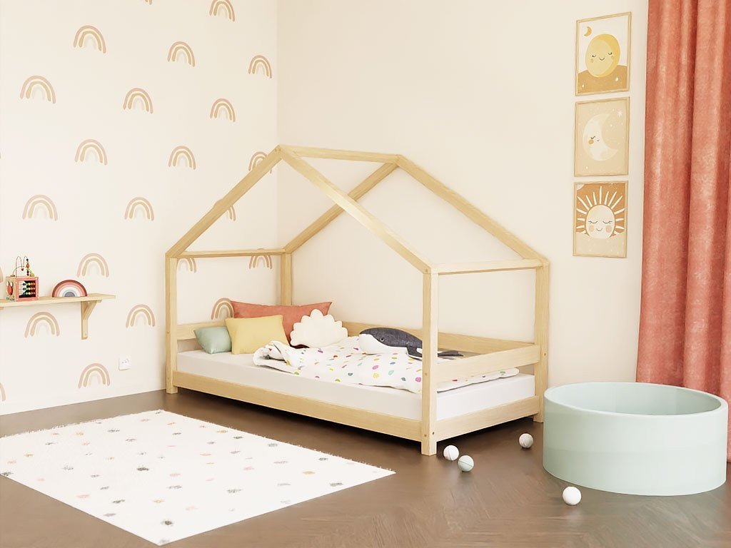LUCKY Montessori House Bed - Front Roof & Safety Rail - 120/140 cm - Solid Spruce - Tiny Tugz™