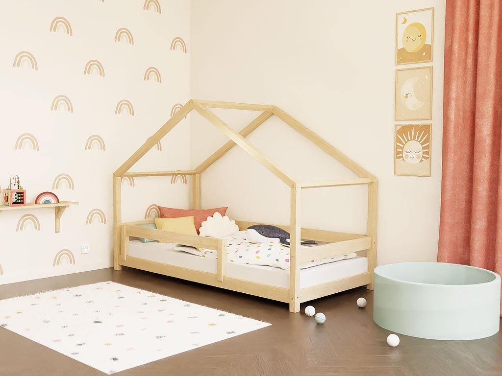 LUCKY Montessori House Bed - Front Roof & Safety Rail - 80/90 cm - Solid Spruce - Tiny Tugz™