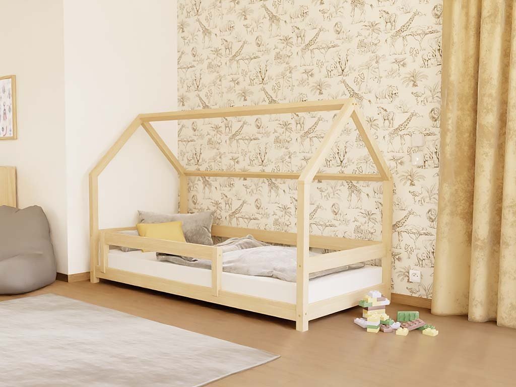 LUCKY Montessori House Bed - Side Roof & Safety Rail - 120/140 cm - Solid Spruce - Tiny Tugz™