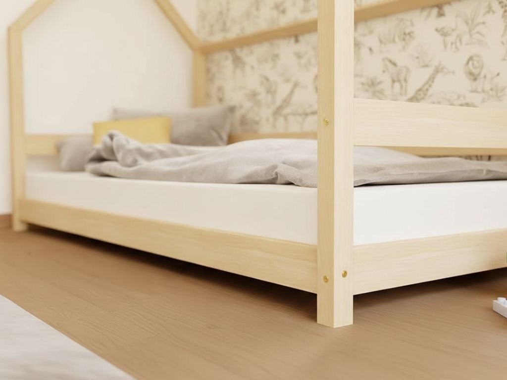 LUCKY Montessori House Bed - Side Roof & Safety Rail - 80 cm - Solid Spruce - Tiny Tugz™