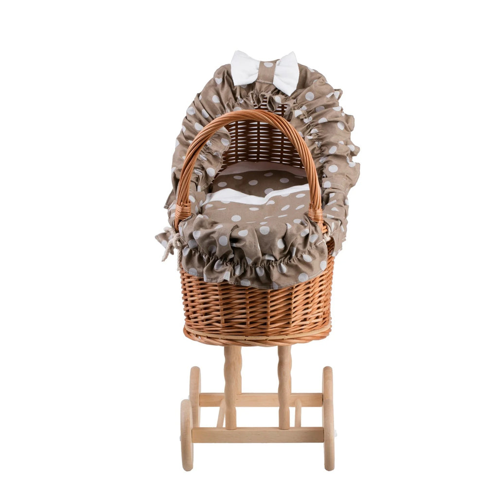 Lulu wicker doll stroller with beige trim, blanket, and pillow - Beige – handwoven Polish wicker pram, made in Poland
