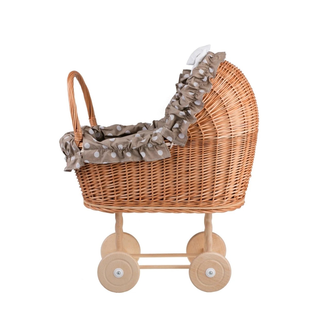 Lulu wicker doll stroller with beige trim, blanket, and pillow - Beige - Tiny Tugz™