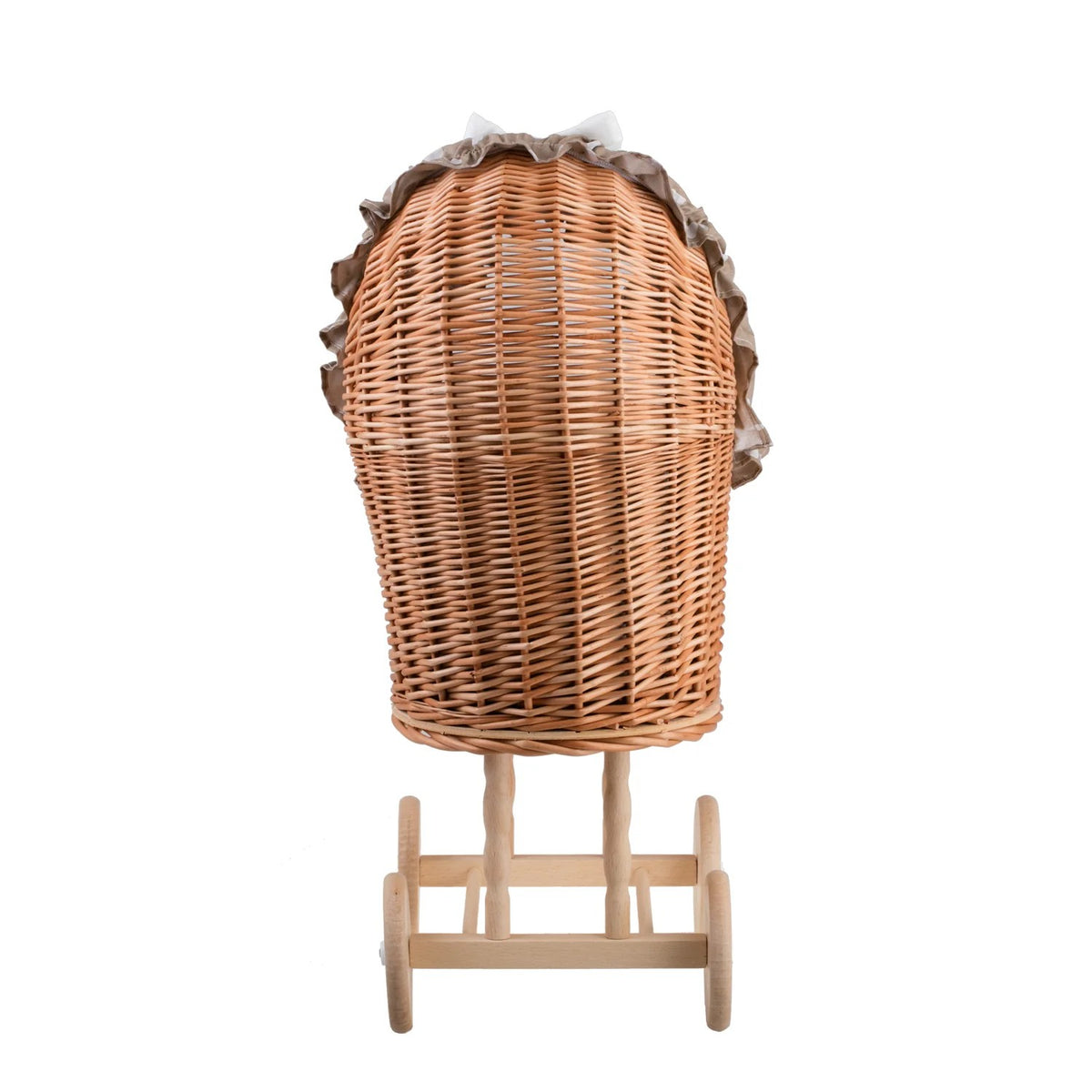 Lulu wicker doll stroller with beige trim, blanket, and pillow - Beige – handwoven Polish wicker pram, made in Poland