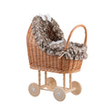 Lulu wicker doll stroller with beige trim, blanket, and pillow - Beige – handwoven Polish wicker pram, made in Poland
