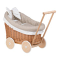 Wicker Doll Stroller Luna – Beige Trim – handwoven Polish wicker pram with padded quilted insert, made in Poland