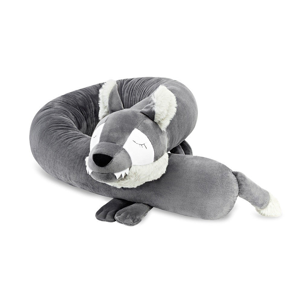 Luna Wolf Cuddle Pillow & Bed Wall Bumper - Minky, 220 cm (Grey, Faux Fur Accents) - Tiny Tugz™