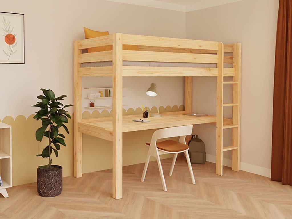 MAKALU Loft Bed 90x200 with Desk - Solid Pine - Tiny Tugz™
