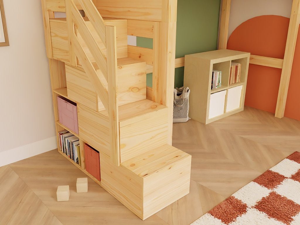 MAKALU Loft Bed 90x200 with Storage Stairs - Solid Pine - Tiny Tugz™