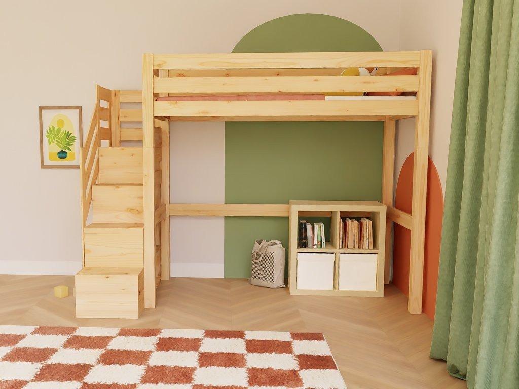 MAKALU Loft Bed 90x200 with Storage Stairs - Solid Pine - Tiny Tugz™