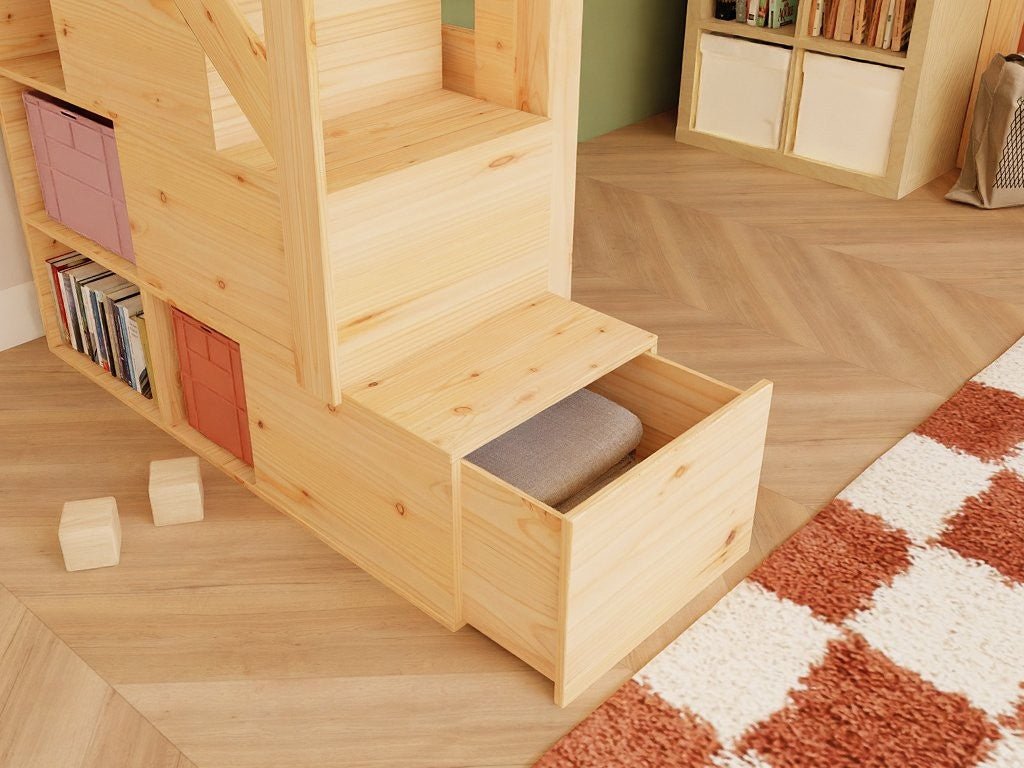 MAKALU Loft Bed 90x200 with Storage Stairs - Solid Pine - Tiny Tugz™