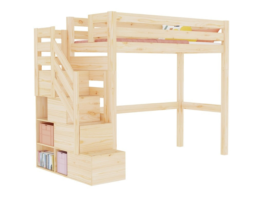MAKALU Wooden Loft Bed with Storage Stairs – 90 × 200 cm