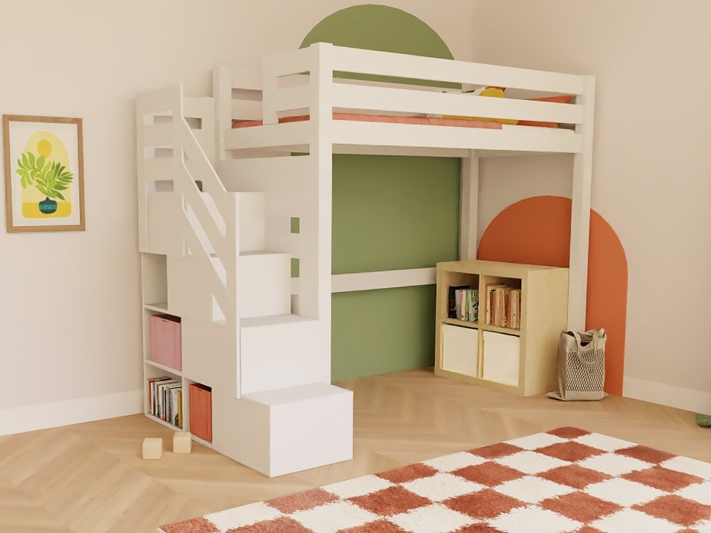 MAKALU Wooden Loft Bed with Storage Stairs – 90 × 200 cm