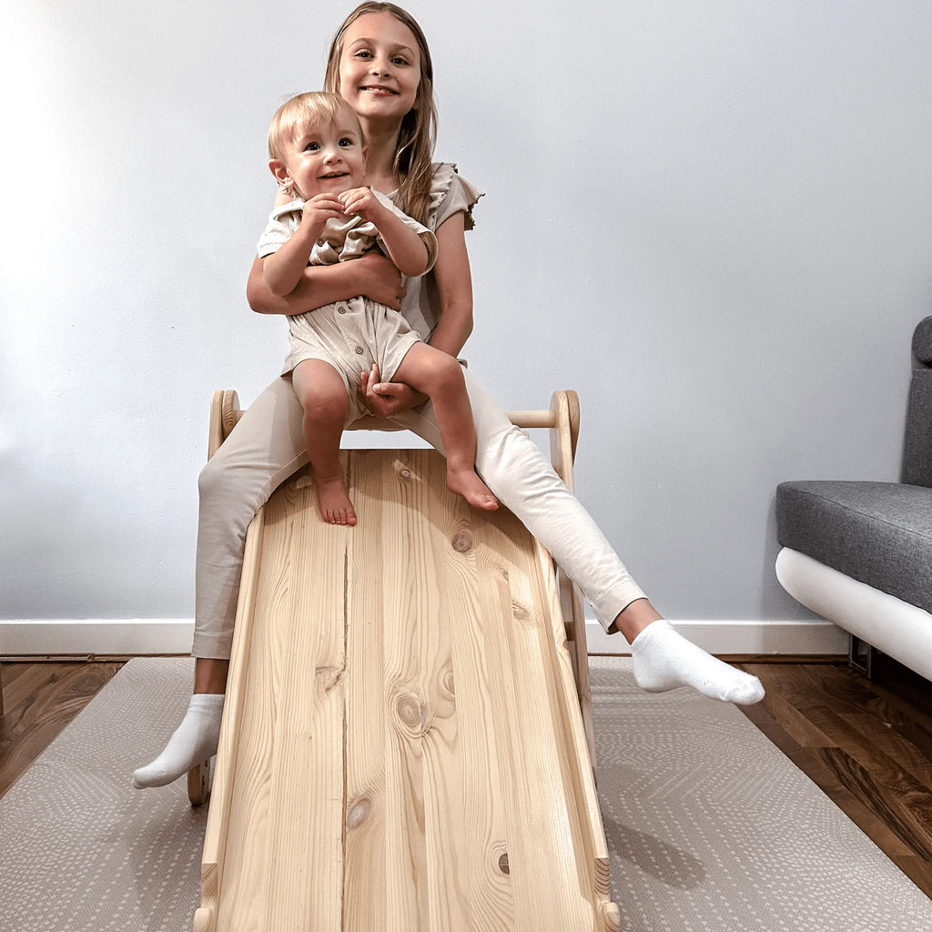 Indoor Wooden Climbing Frame with Slide & Ladder Wall – Montessori 2-in-1 Set (White)