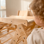 Modular Wooden Climbing Triangle Set with Slide & Wall — 3-in-1 Montessori Play Structure (Natural Wood)
