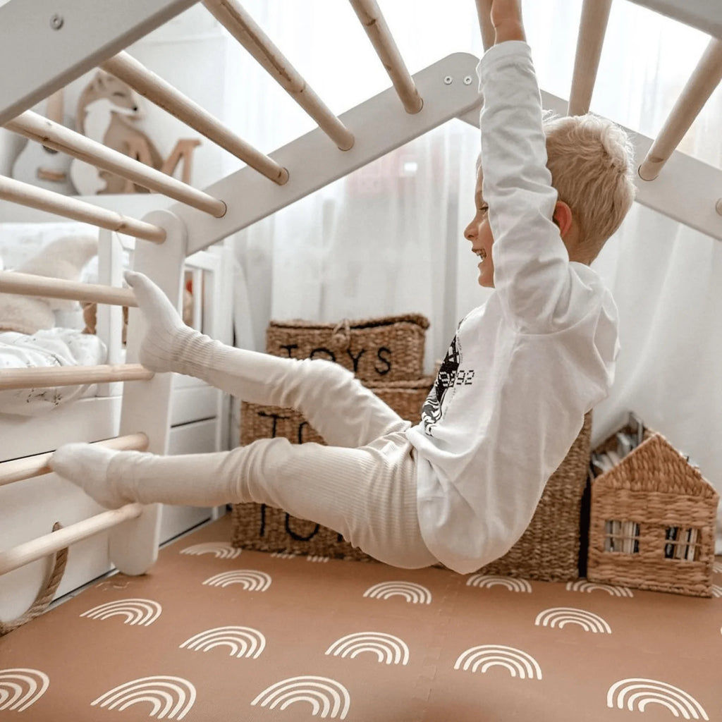 Indoor Large Wooden Montessori Climbing Ladder for Kids – Foldable Birch Plywood Frame (White)