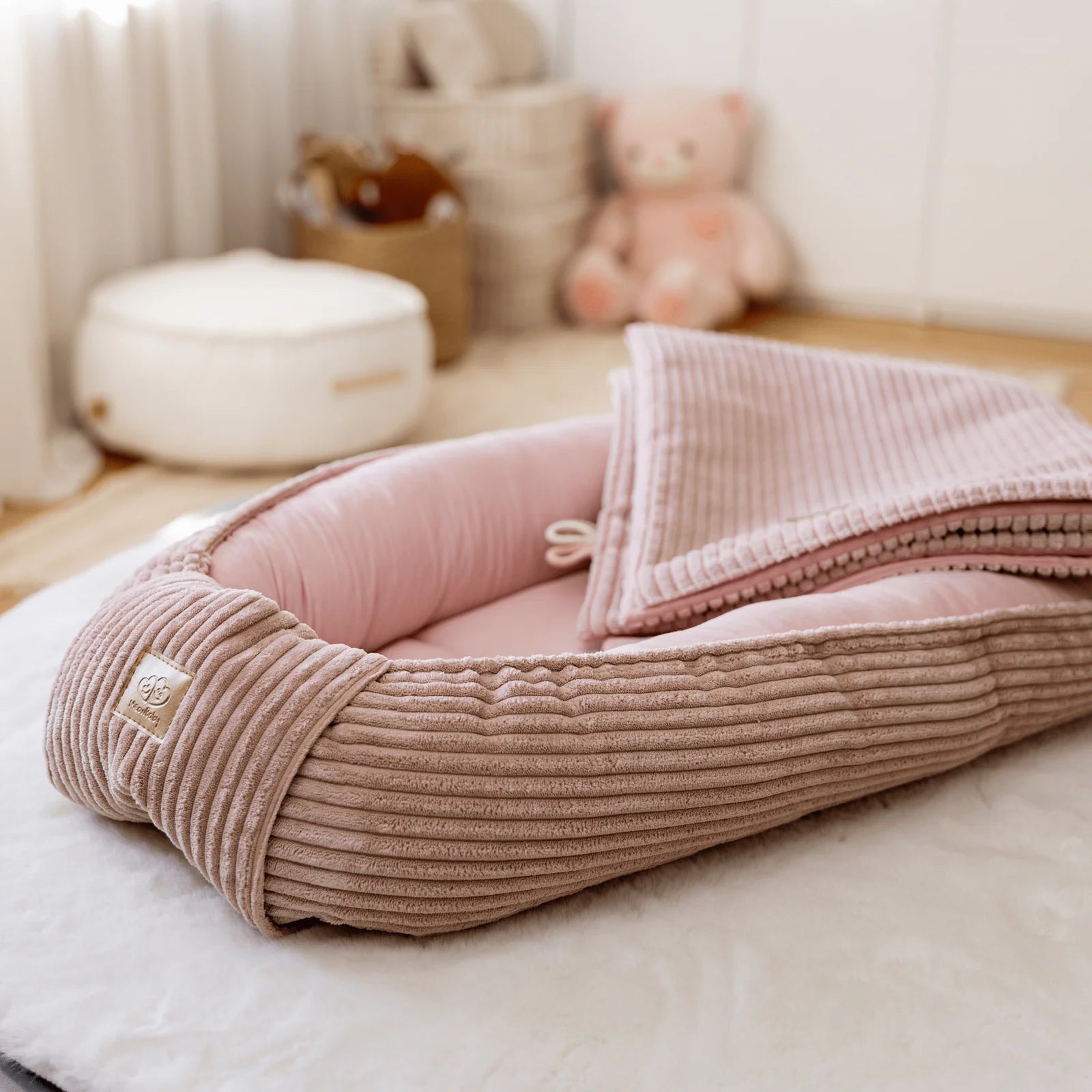 Newborn Baby Sleep Cocoon — Velvet Corduroy Nest (Ecru)