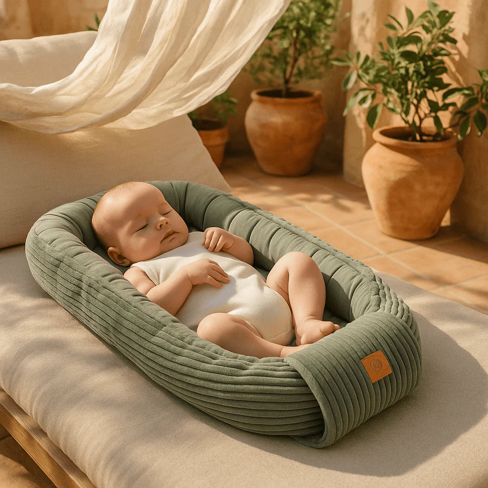 Newborn Baby Sleep Cocoon — Velvet Corduroy Nest (Ecru)