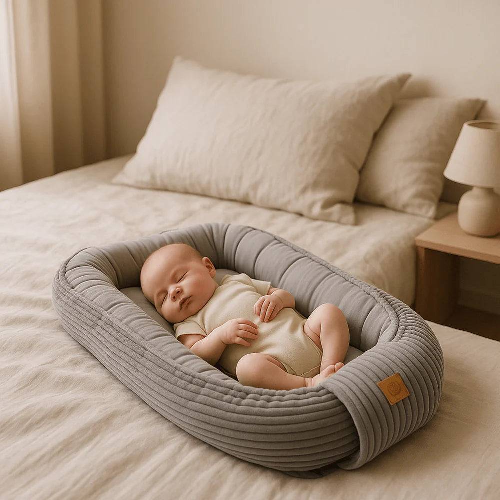 Newborn Baby Sleep Cocoon — Velvet Corduroy Nest (Ecru)