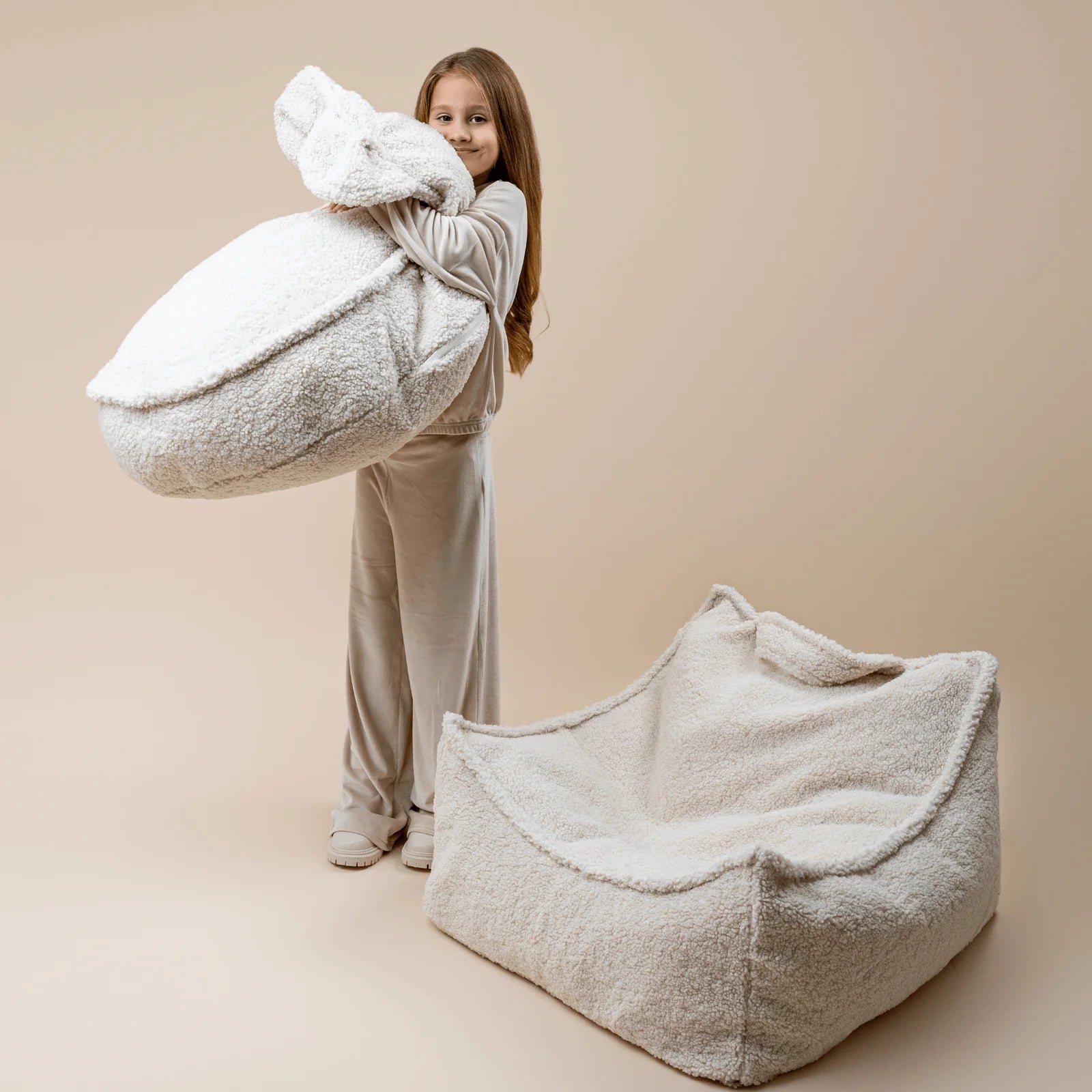 Teddy Fleece Beanbag Pouf for Children (Grey)