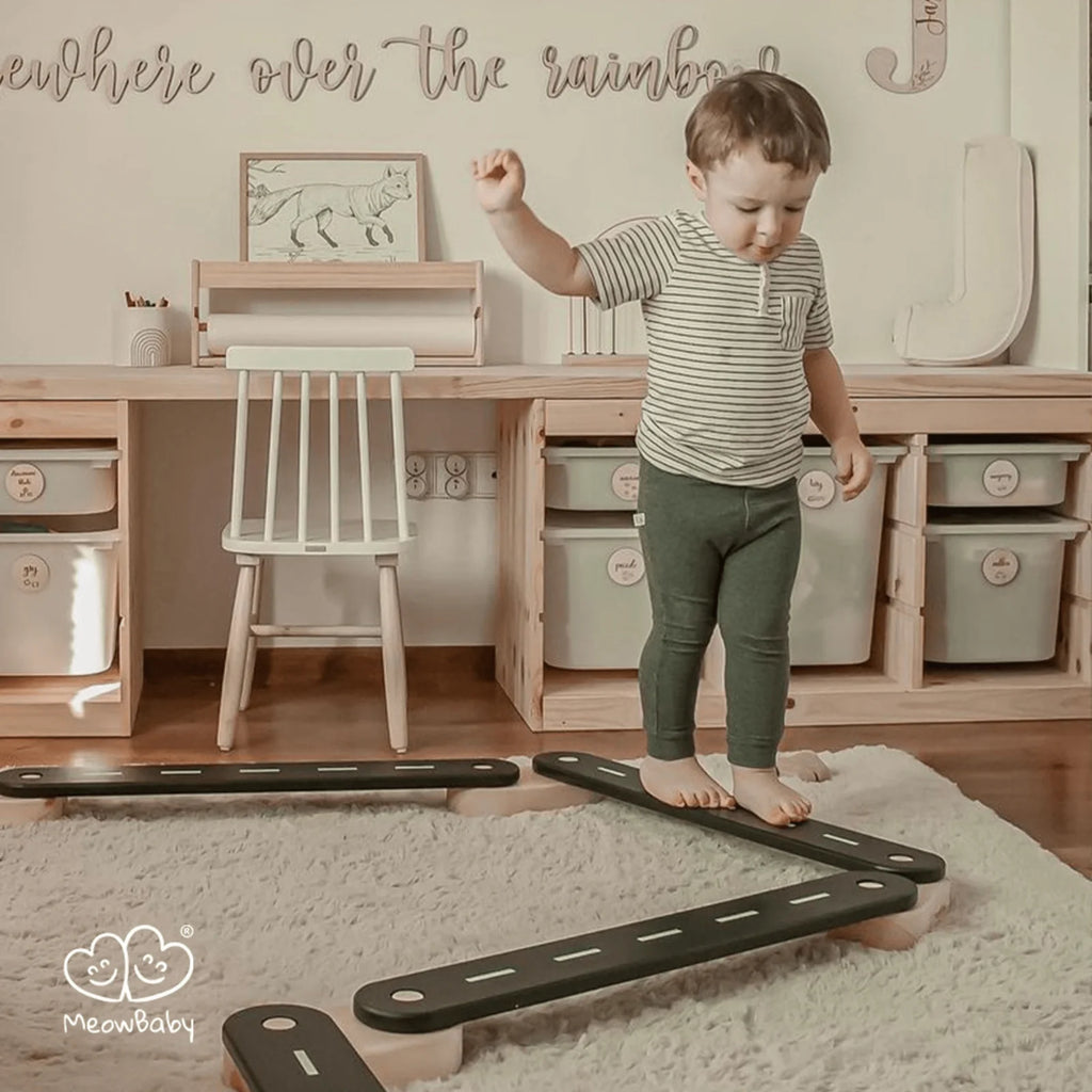 5-Piece Indoor Montessori Wooden Sensory Path for Kids – Balance Beam Learning Set