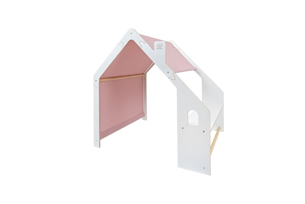 MeowBaby® White Wooden House for Kids - Pink Roof
