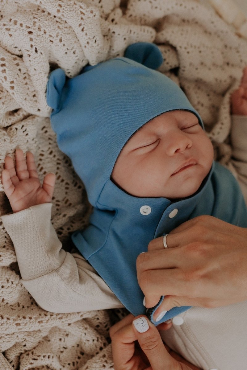 Merino-Lined Cotton Baby Hooded Hat (Maison) - Tiny Tugz™