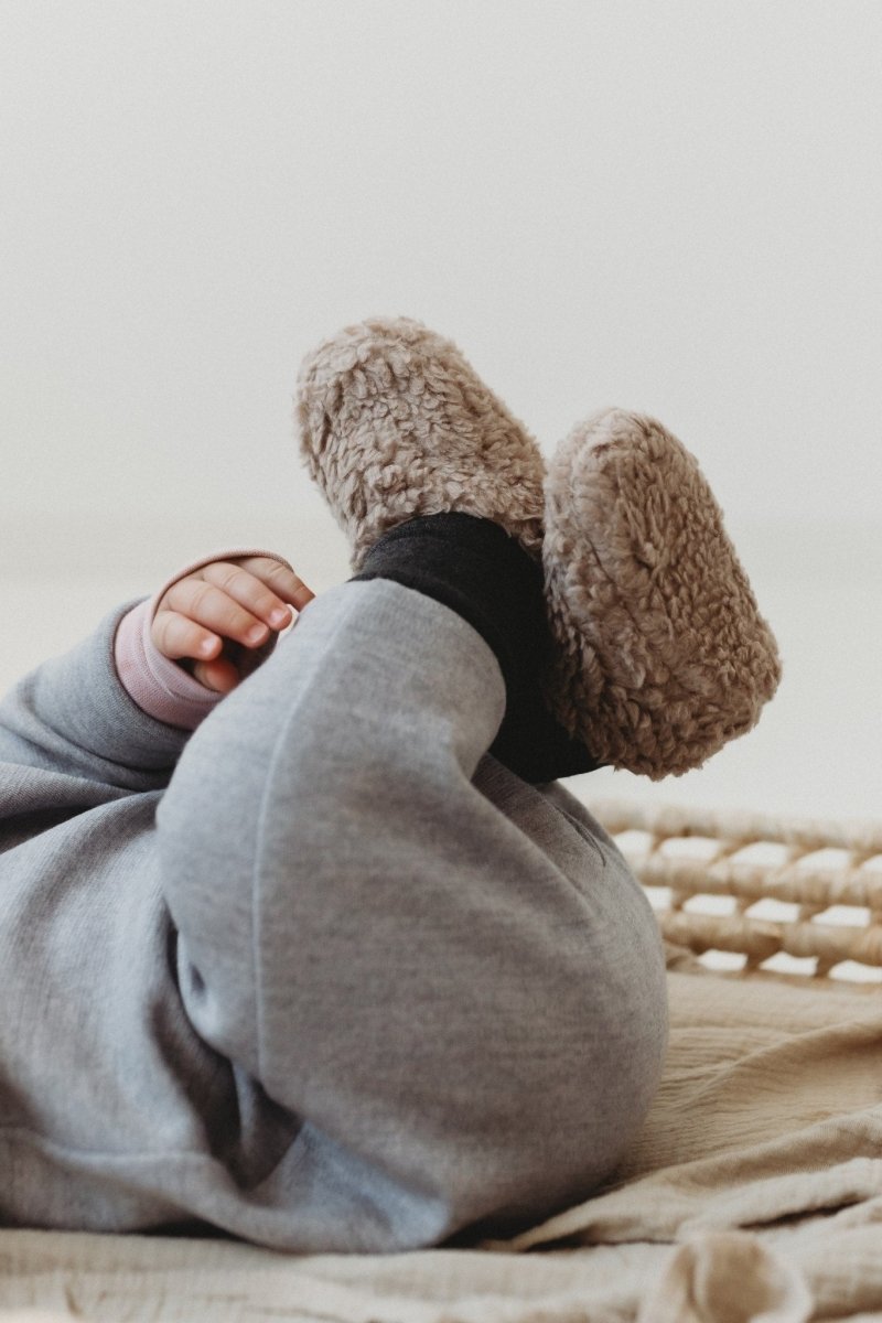 Merino-Lined Cotton Teddy Baby Booties (Thoby) - Tiny Tugz™
