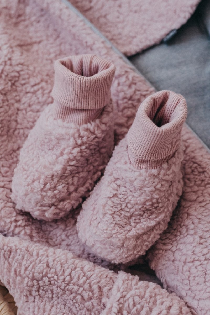 Merino-Lined Cotton Teddy Baby Booties (Thoby) - Tiny Tugz™