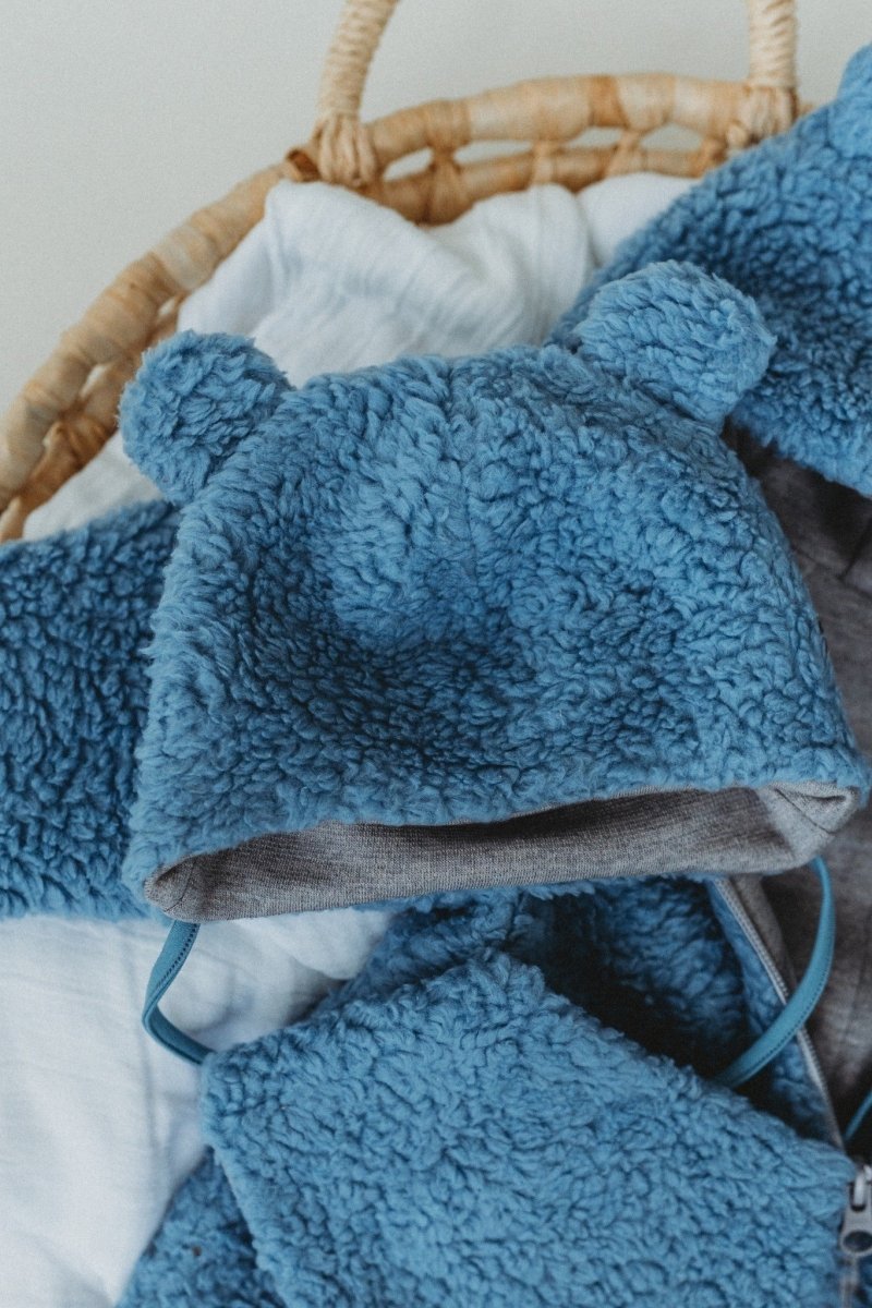 Merino-Lined Cotton Teddy Baby Tie Hat (Tessa) - Tiny Tugz™