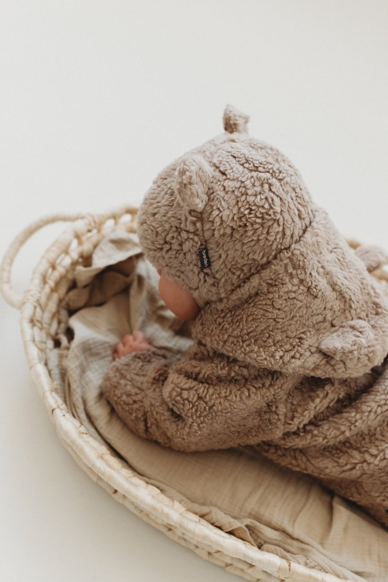 Merino-Lined Cotton Teddy Baby Tie Hat (Tessa) - Tiny Tugz™