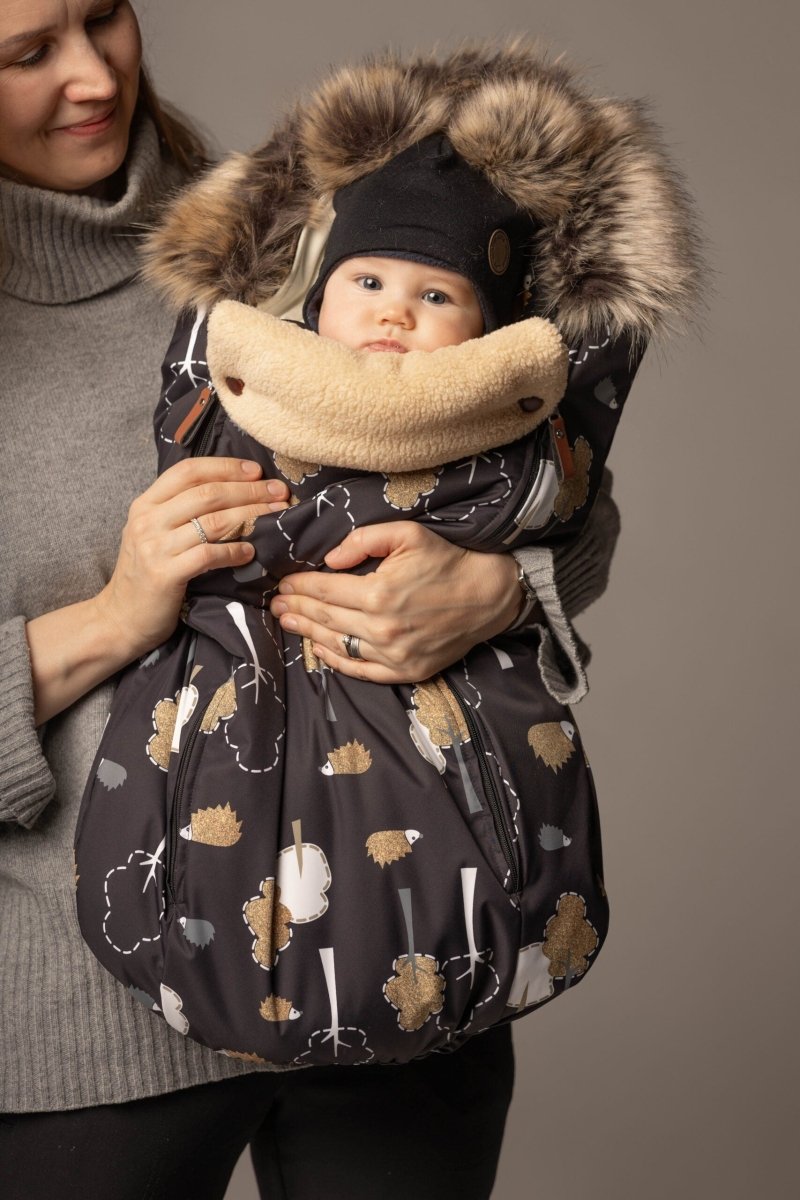 Merino Wool Baby Hat with Faux-Fur Pompoms – Black - Tiny Tugz™