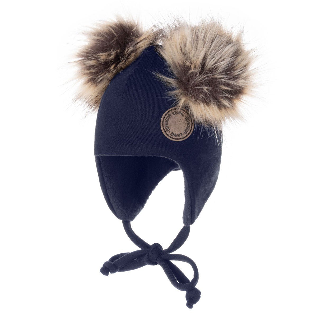Merino Wool Baby Hat with Faux-Fur Pompoms – Blue - Tiny Tugz™