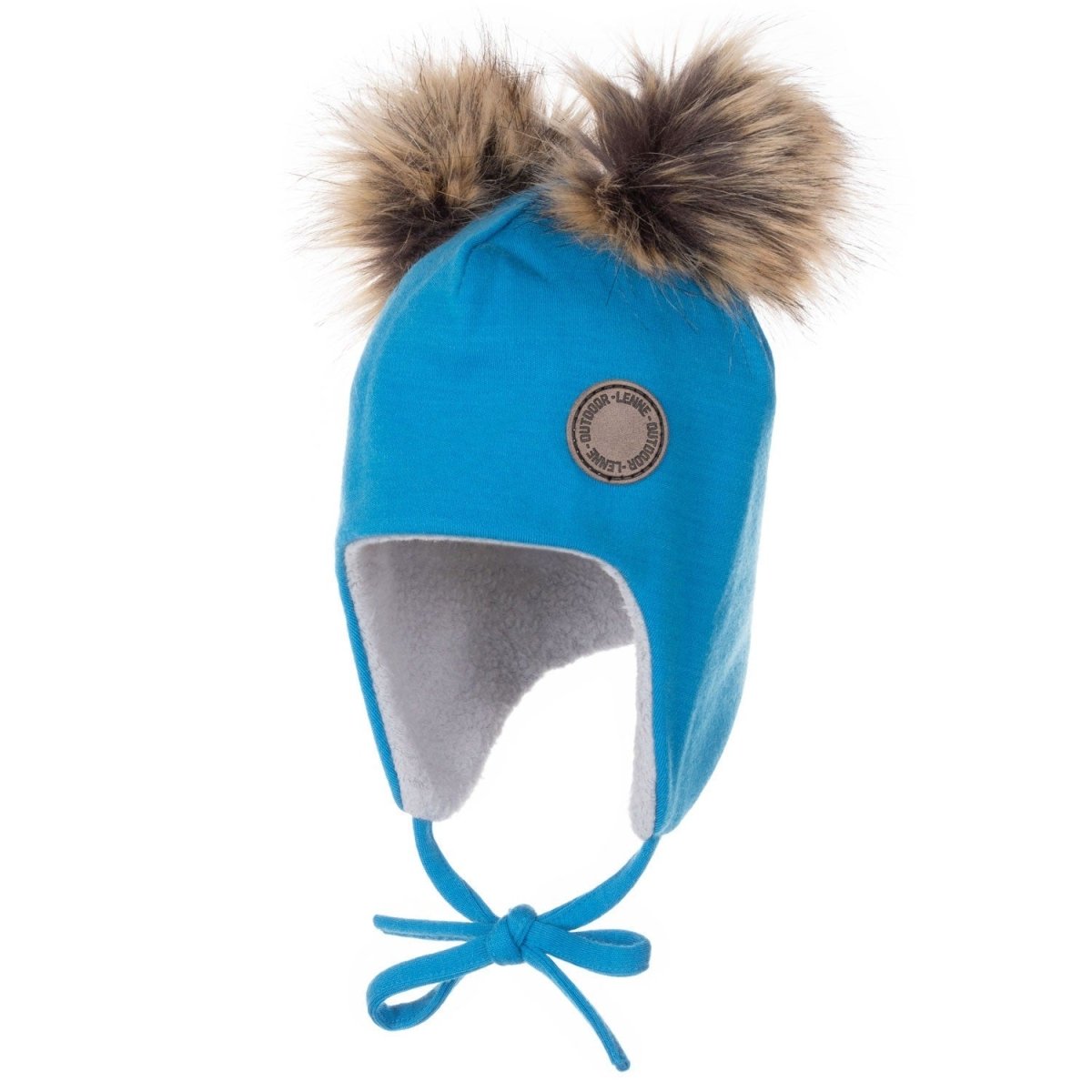 Merino Wool Baby Hat with Faux-Fur Pompoms – Bright Blue - Tiny Tugz™