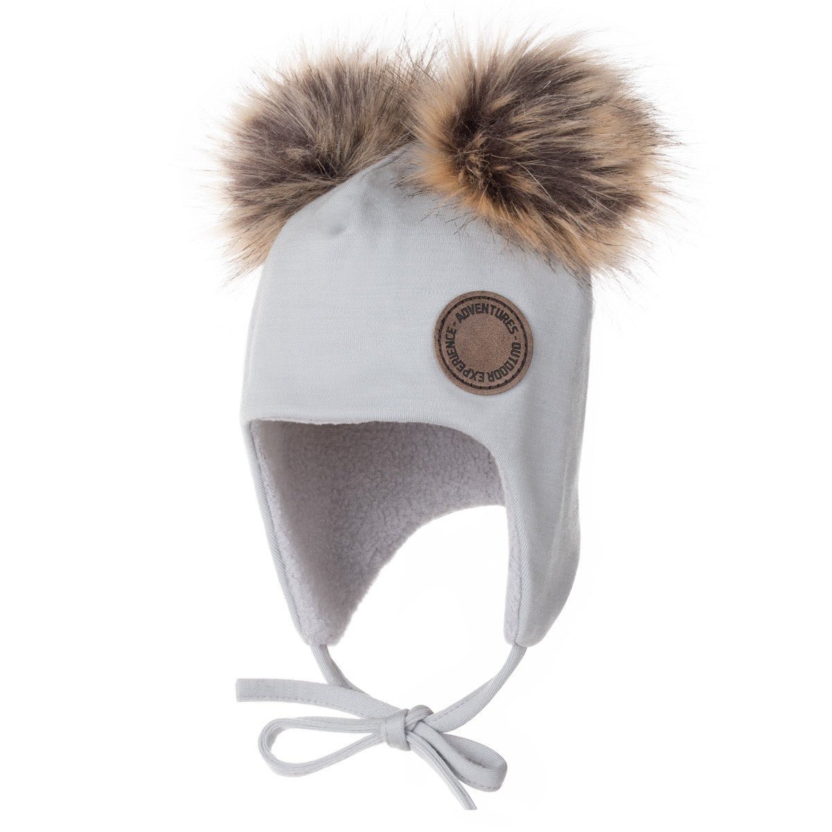 Merino Wool Baby Hat with Faux-Fur Pompoms – Grey - Tiny Tugz™