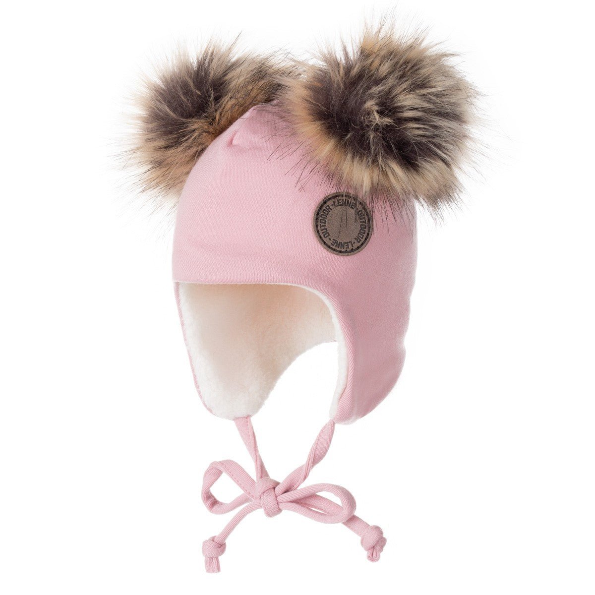 Merino Wool Baby Hat with Faux-Fur Pompoms – Pink - Tiny Tugz™