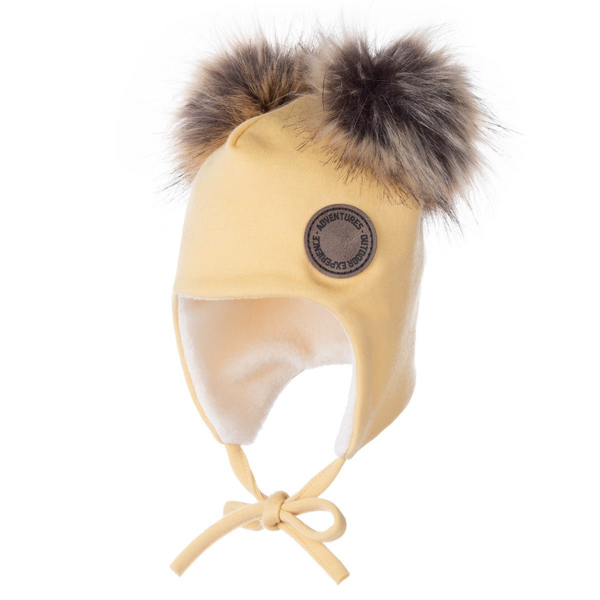 Merino Wool Baby Hat with Faux-Fur Pompoms – Yellow - Tiny Tugz™