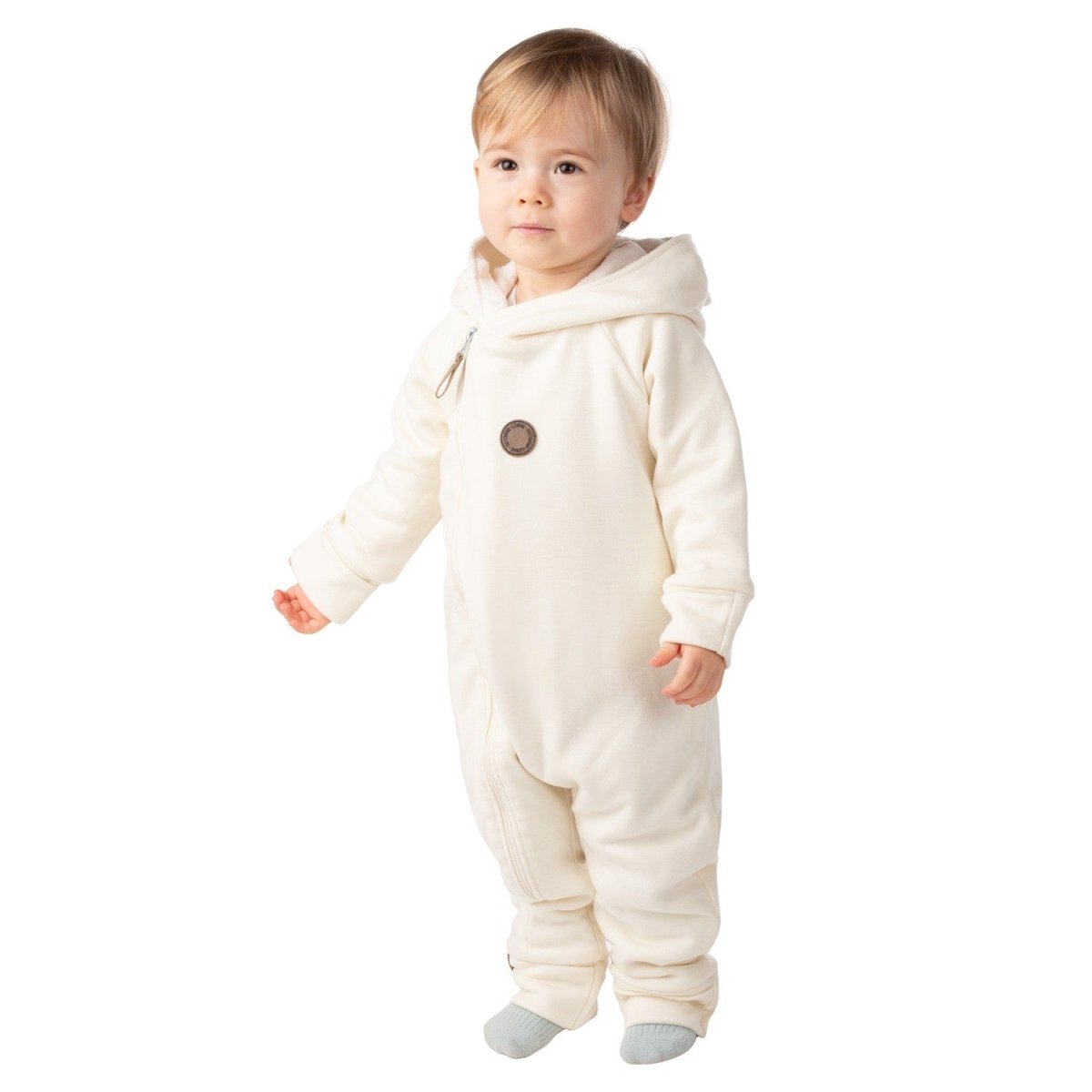 Merino Wool & Cotton Baby Overall (Bear Ears) – White - Tiny Tugz™