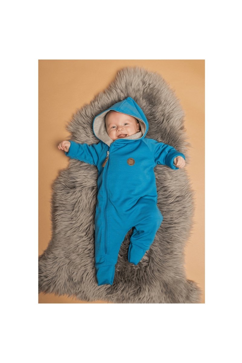 Merino Wool & Cotton Baby Overall – Bright Blue - Tiny Tugz™