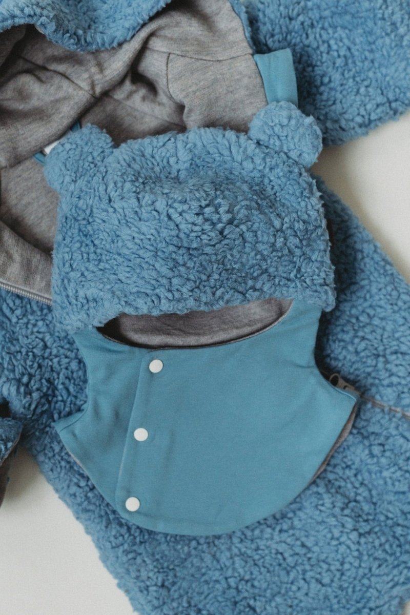 Merino Wool & Cotton Teddy Hooded Baby Hat (Theo) - Tiny Tugz™