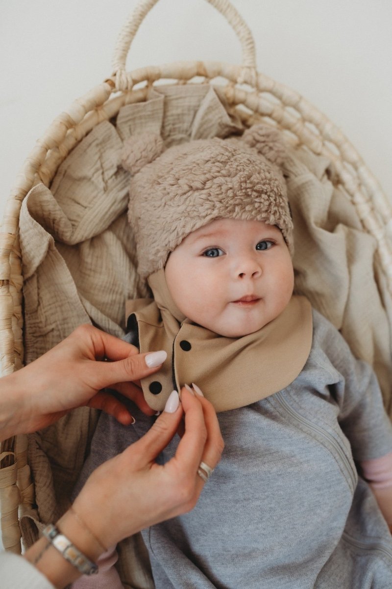 Merino Wool & Cotton Teddy Hooded Baby Hat (Theo) - Tiny Tugz™