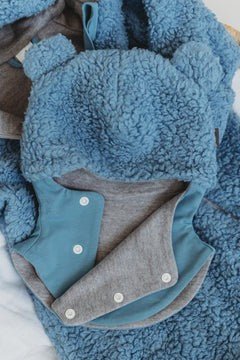 Merino Wool & Cotton Teddy Hooded Baby Hat (Theo) - Tiny Tugz™